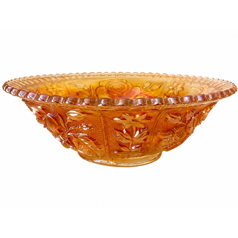 Imperial Open Rose Marigold Carnival Glass Fruit Dessert Bowl Vintage 8‎ 5/8"